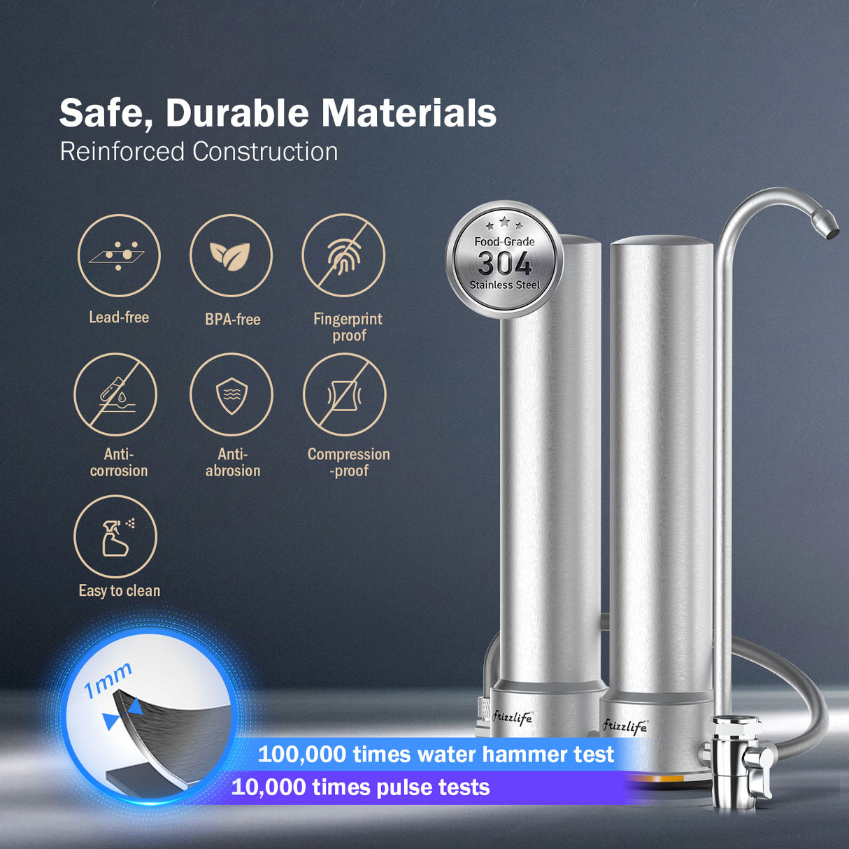 Frizzlife DS99 Countertop Water Filter System, Stainless Steel