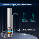 Frizzlife SS99 Countertop Water Filter System, Stainless Steel Faucet Water Filtration for 8000 Gallons, 0.5 Micron NSF Certified Elements Reduces 99.99% Lead, Chlorine, Heavy Metals, Bad Taste & Odor