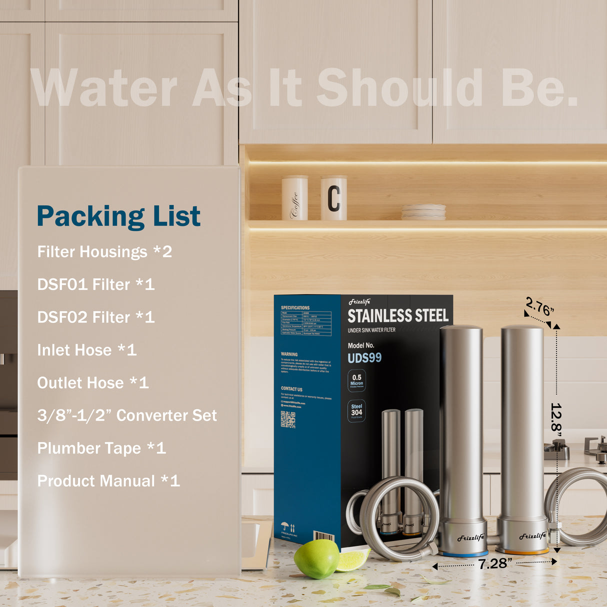 Frizzlife UDS99 Under Sink Water Filter System, 8-Stage Direct Connect Water Filtration, 0.5 Micron Reduce 99.99% Lead, Chlorine, Heavy Metals, Bad Taste, NSF Certified Elements, Stainless Steel