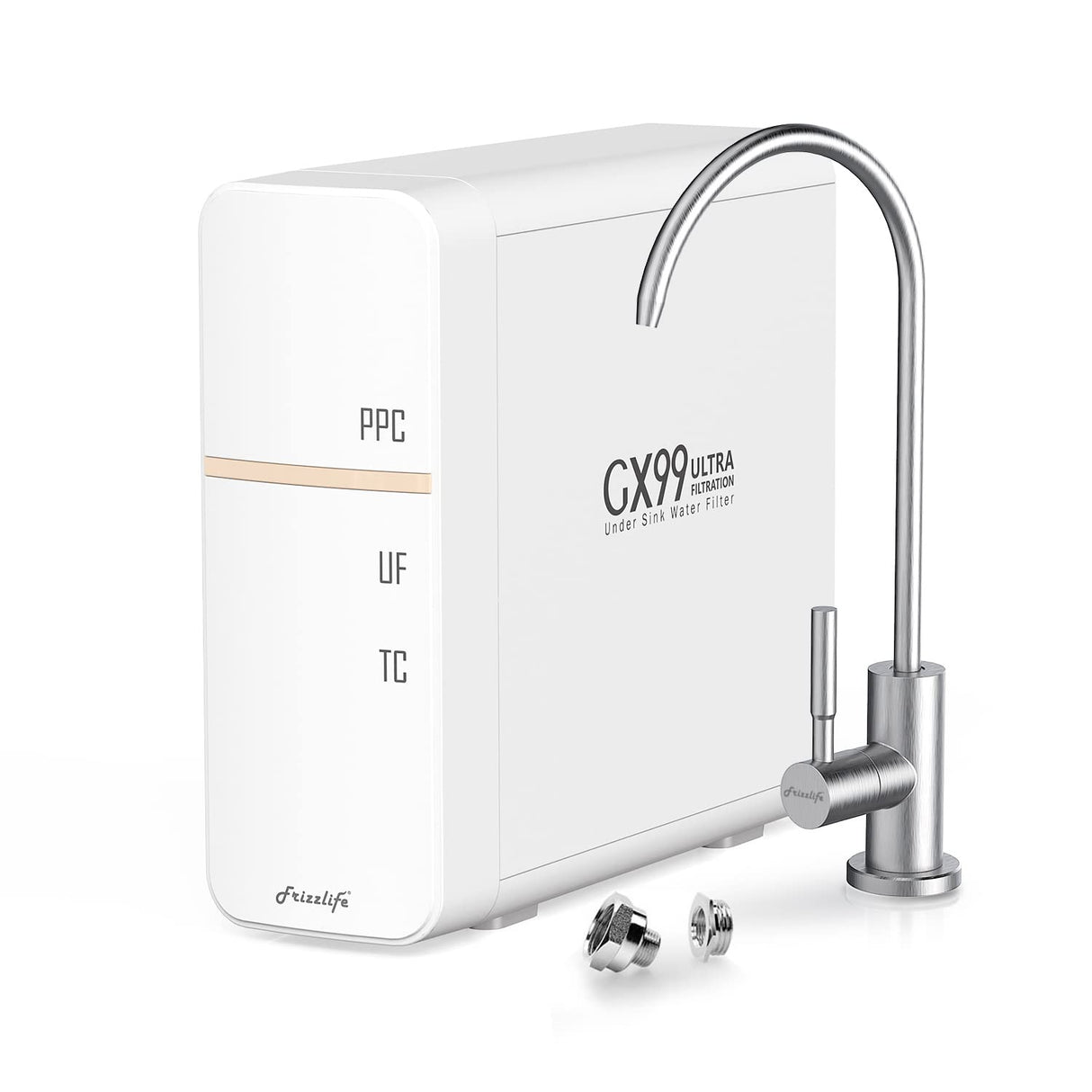 Frizzlife GX99 0,01 μm Système de filtre à eau ultra-filtration sous évier, avec robinet dédié en nickel brossé