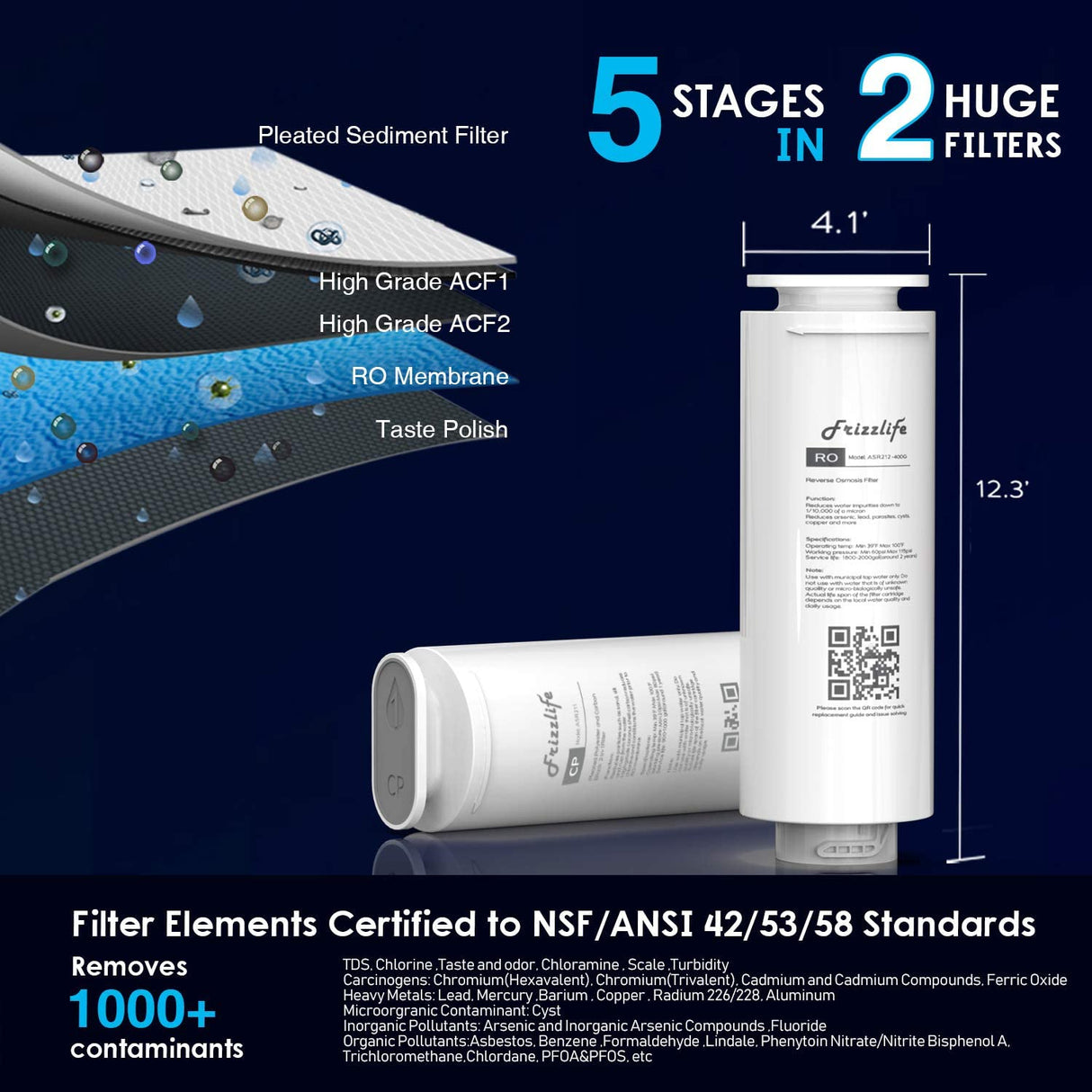 Système d'eau à osmose inverse sans réservoir Frizzlife 400 GPD, PD400 