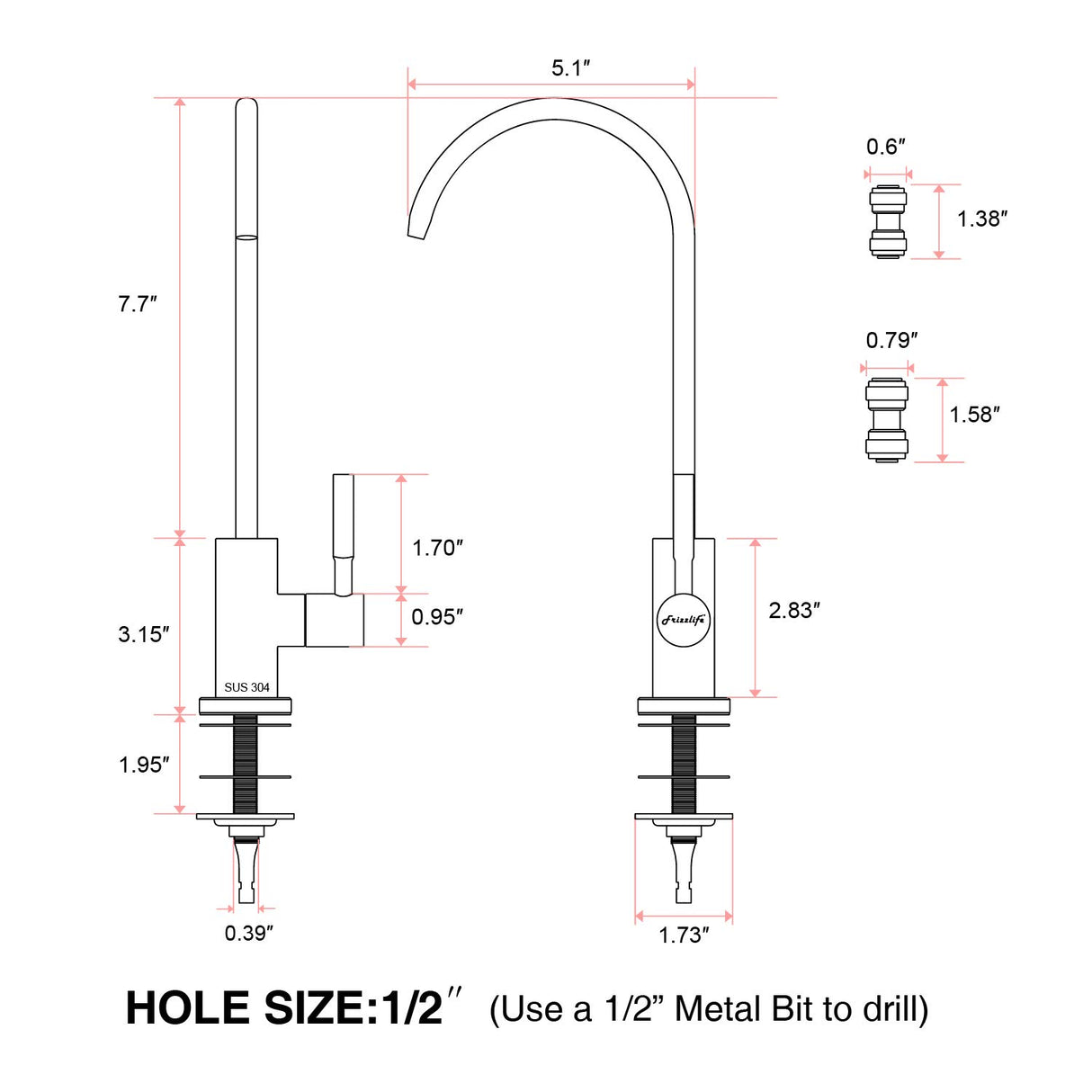 Grifo de filtro de agua Frizzlife RO - El grifo de agua potable se adapta a la mayoría de los sistemas de ósmosis inversa y sistema de filtración de agua-SUS304 acero inoxidable, negro