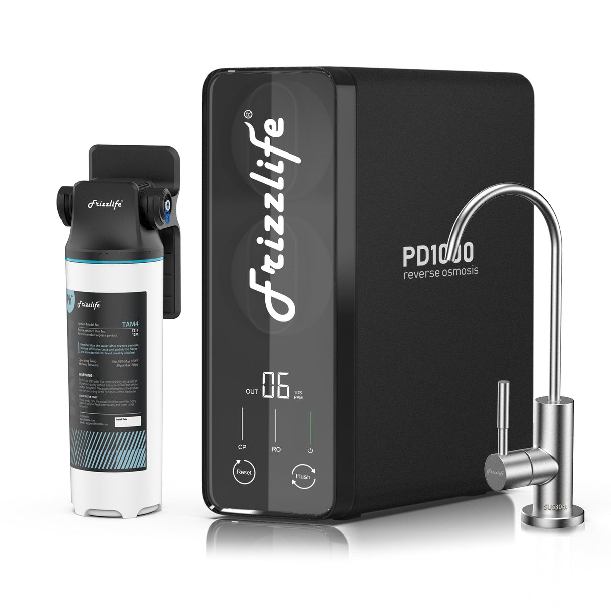 Frizzlife 1000 GPD Système d'eau par osmose inverse sans réservoir, PD1000-TAM4 