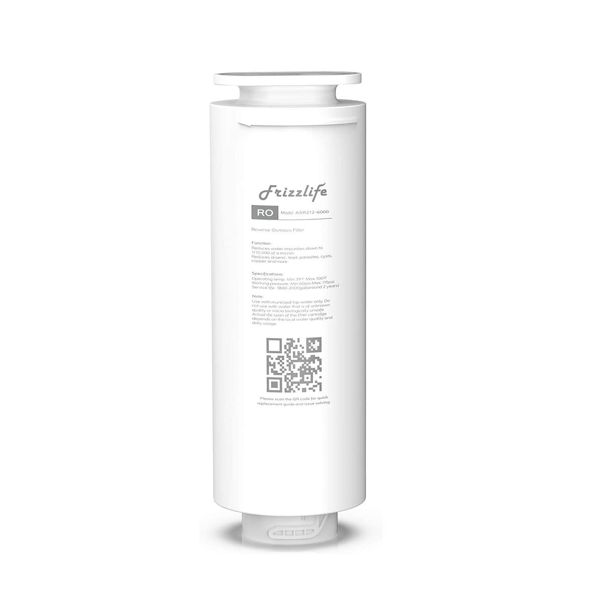 FRIZZLIFE ASR212-600G RO Cartucho de filtro de repuesto para sistema de filtro debajo del fregadero PD600 RO (2da etapa)